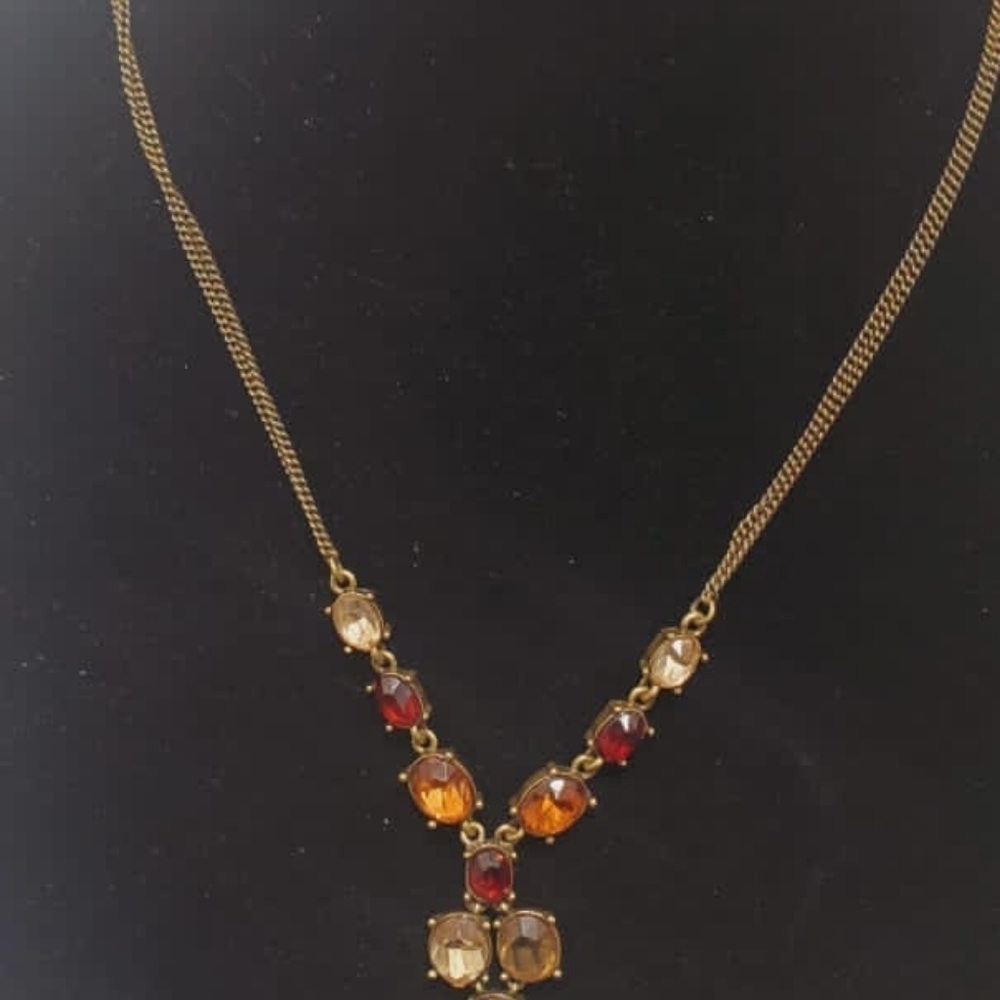 Large Multi Color Dangle Rhinestone Necklace. Multicolored Amber Drop Necklace🌴 - Picture 8 of 8